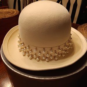 Yves Saint Laurent 1960s Ivory Pearl Bead Encrusted Vintage 60s Felt Fedora Hat